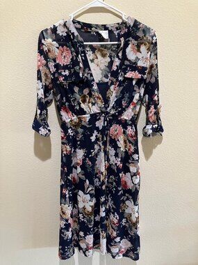 Siren Lily Maternity Floral Layered Dress Navy Pink Boho Cottagecore Size S